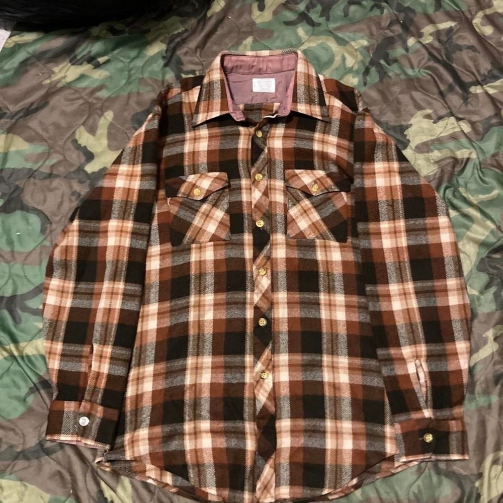 Sears vintage 70s flannel shadow plaid soft true‎ vintage size L/23